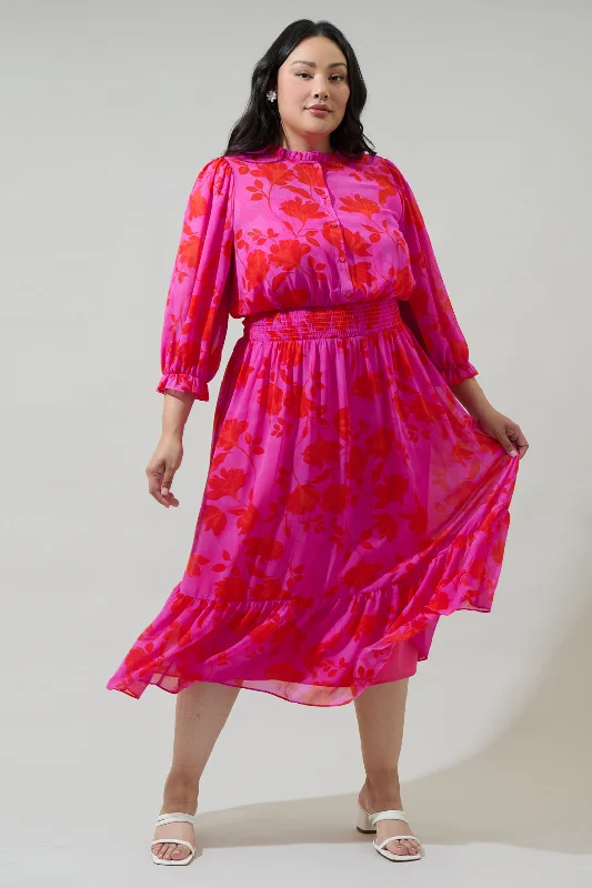 Fresh Styles, Fresh Deals Kensie Floral Irene Smocked Midi Dress Curve