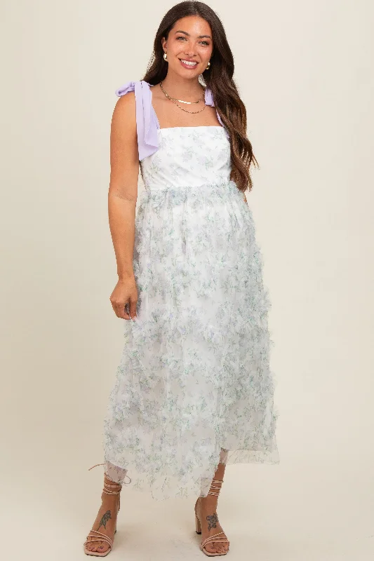 Everyday Glamour Lavender Floral Ruffle Tiered Maternity Maxi Dress