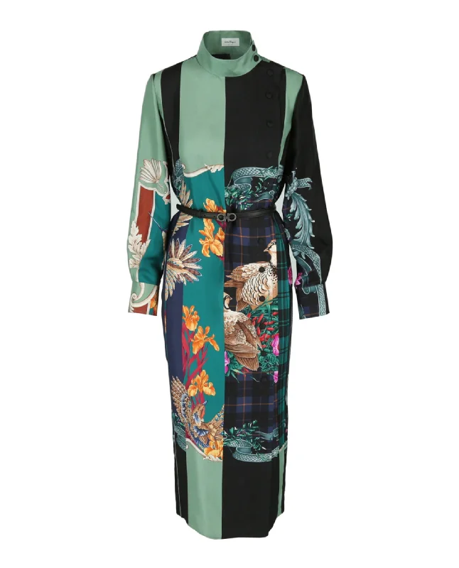 Discover Promotions Mandarin Collar Maxi Silk Dress