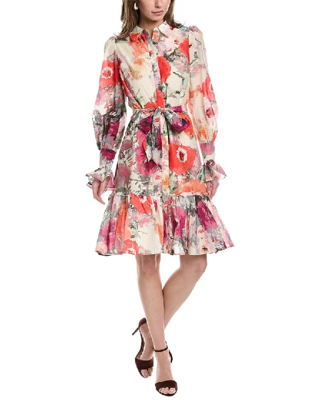 Disco - Inspired Retro Dance Look Marchesa Notte Altheda Silk-Blend Shirtdress