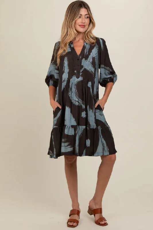 Exclusive Sale Mocha Abstract Print Button Up Maternity Midi Dress