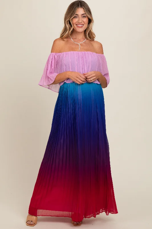 Women's Fashion Hotspots Multicolor Off Shoulder Pleated Maternity Maxi Dress