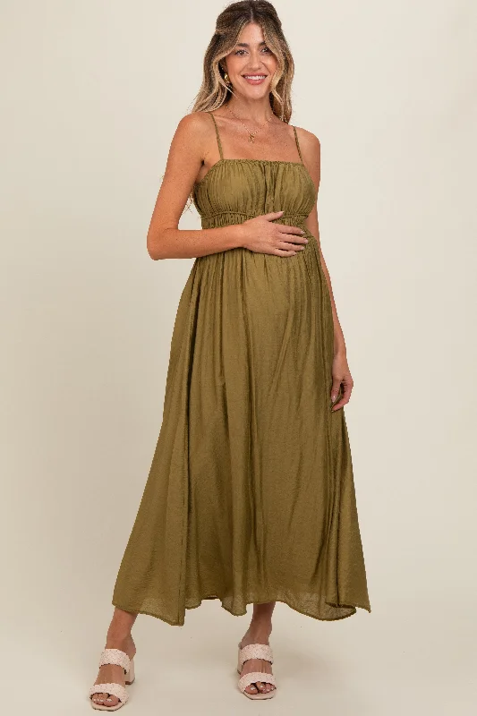 Bold Silhouette Olive Sleeveless Square Neckline Maternity Maxi Dress