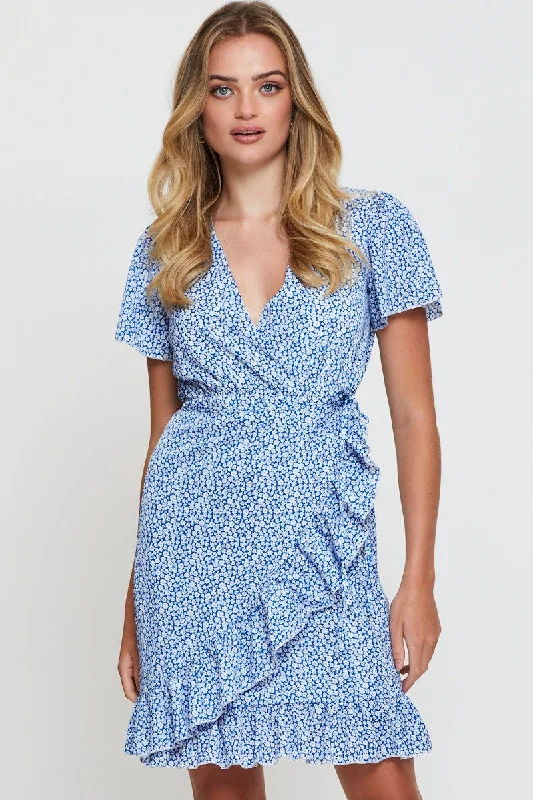 Stylish Statements Print Wrap Dress Short Sleeve V Neck