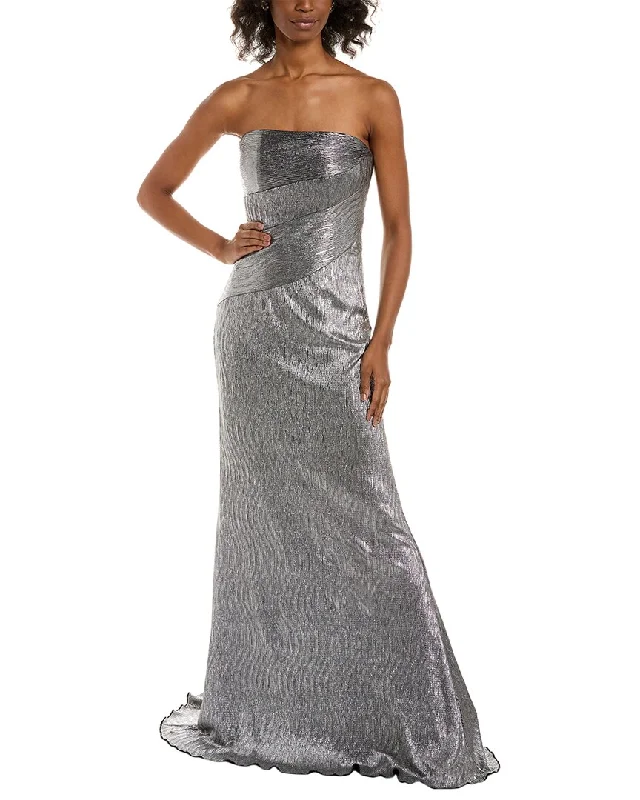 Bold Fashion Rene Ruiz Strapless Metallic Knit Gown