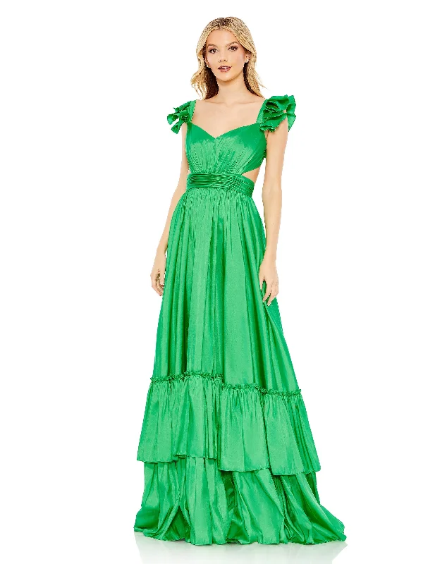 The Latest Fashion Trends Ruffle Shoulder Cut Out Gown