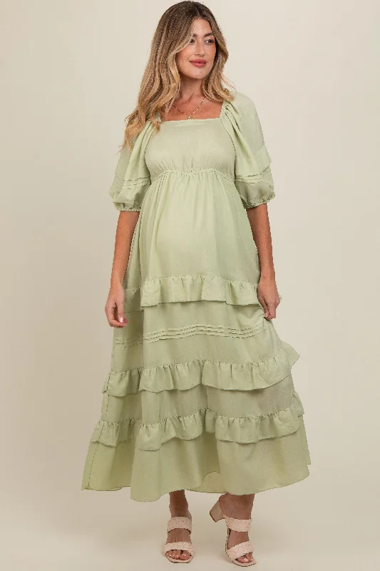 Special Occasion Wear Sage Ruffle Tiered Maternity Maxi Dress