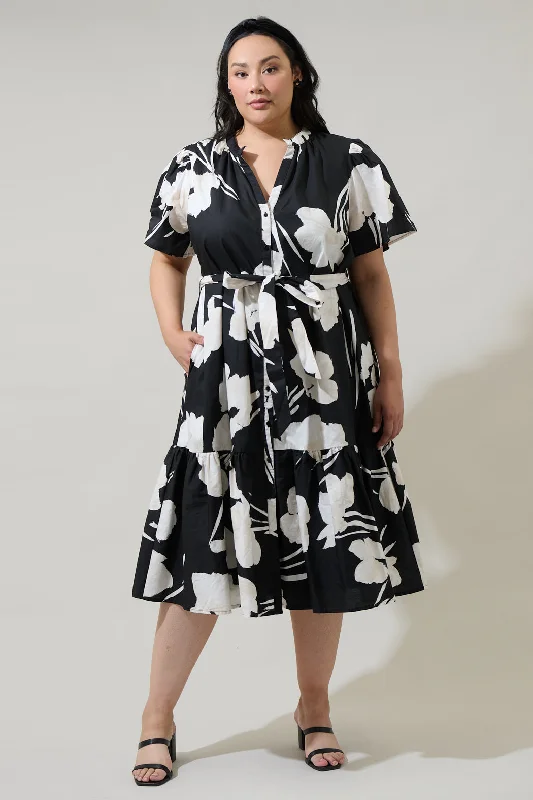 Fashion Deal Shadow Floral Cora Button Up Midi Dress Curve