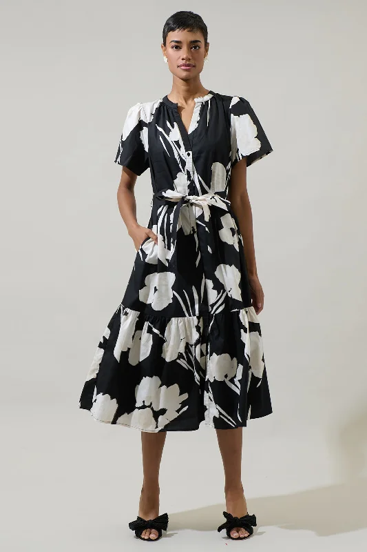 Wardrobe Refresh Shadow Floral Cora Button Up Midi Dress