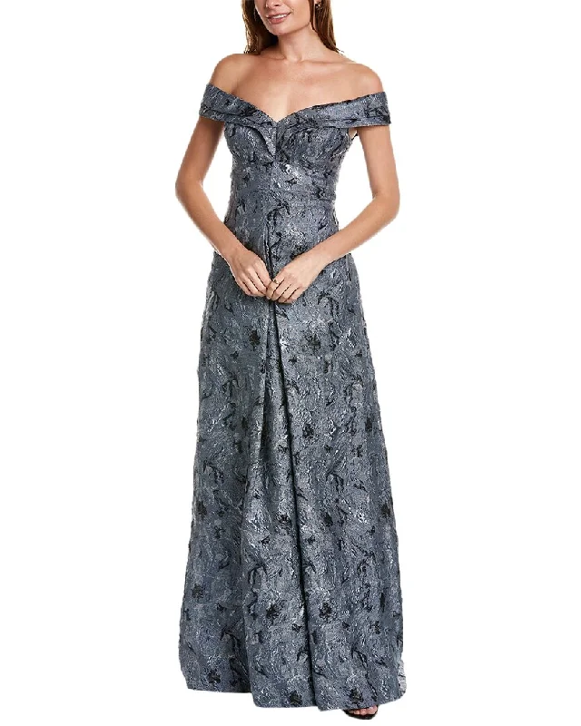 Trendsetting Threads Teri Jon by Rickie Freeman Off-The-Shoulder Jacquard Gown