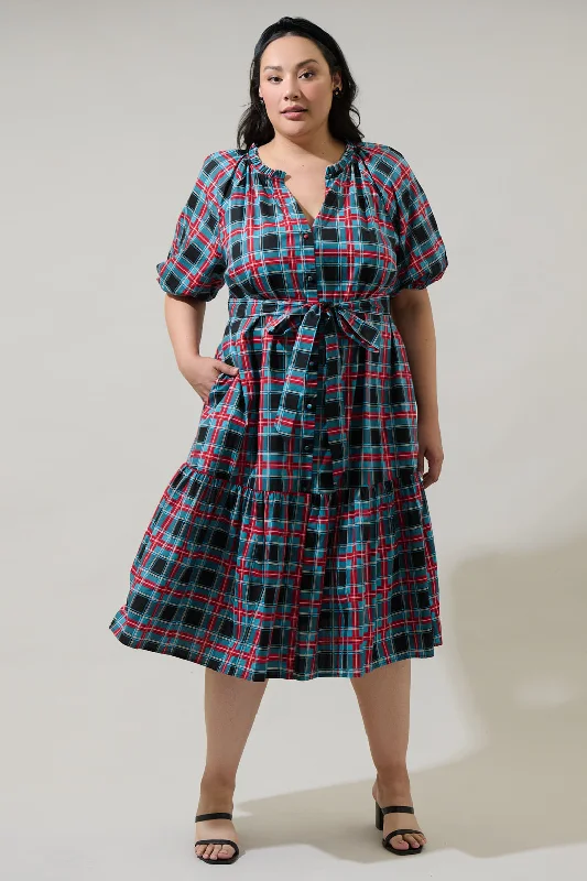 Unleash Your Fashion Winston Plaid Wynette Tiered Midi Dress Curve