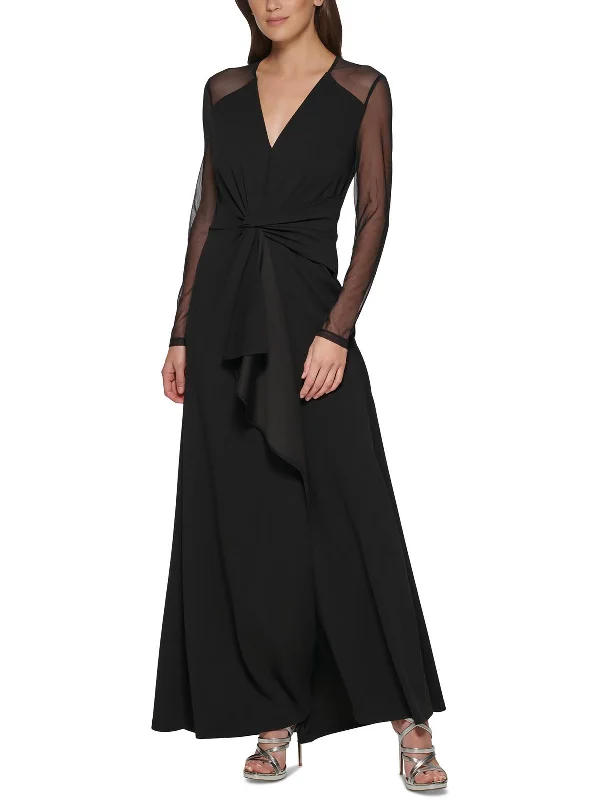 Feminine Soft - Hued Look Womens Crepe Mesh Inset Evening Dress