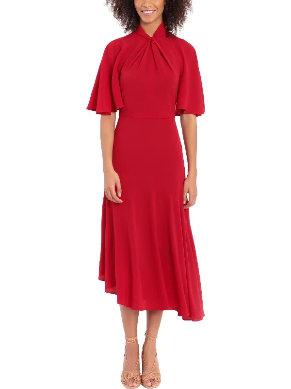 Spring Fashion Womens Crepe Midi Cocktail and Party Dress