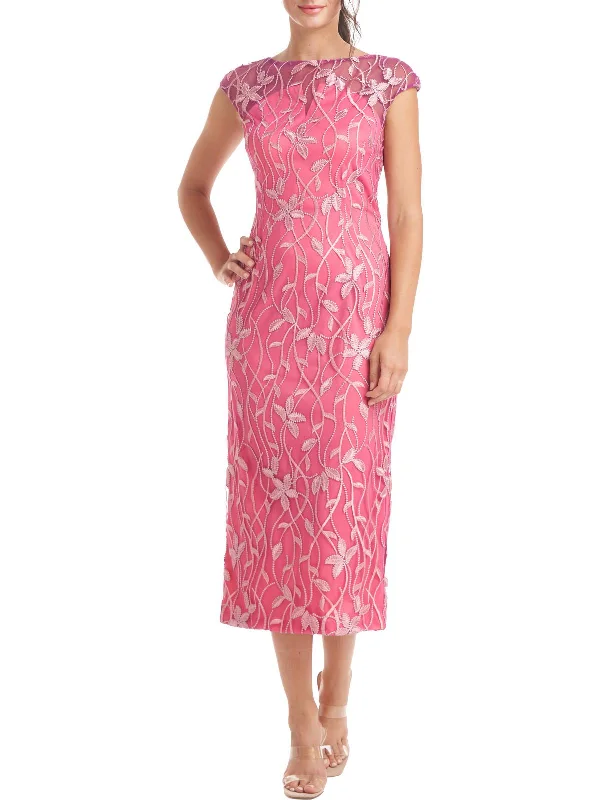 Statement Piece Womens Embroidered Midi Cocktail and Party Dress