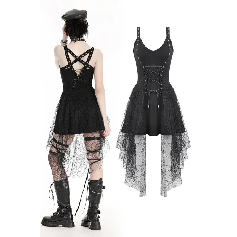 Bid Farewell To The Old Season Women's Gothic Plunging Spider Mesh Splice Witch Slip Dress