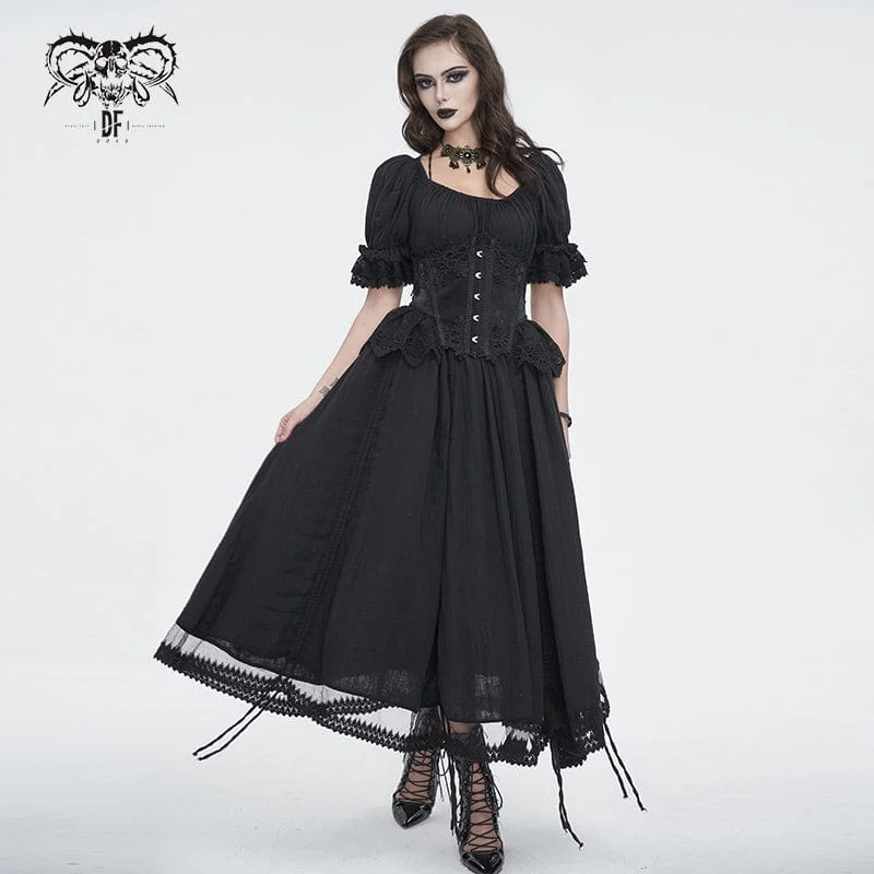 Chic Outfits Women's Gothic Puff Sleeved Drawstring Prom Dress