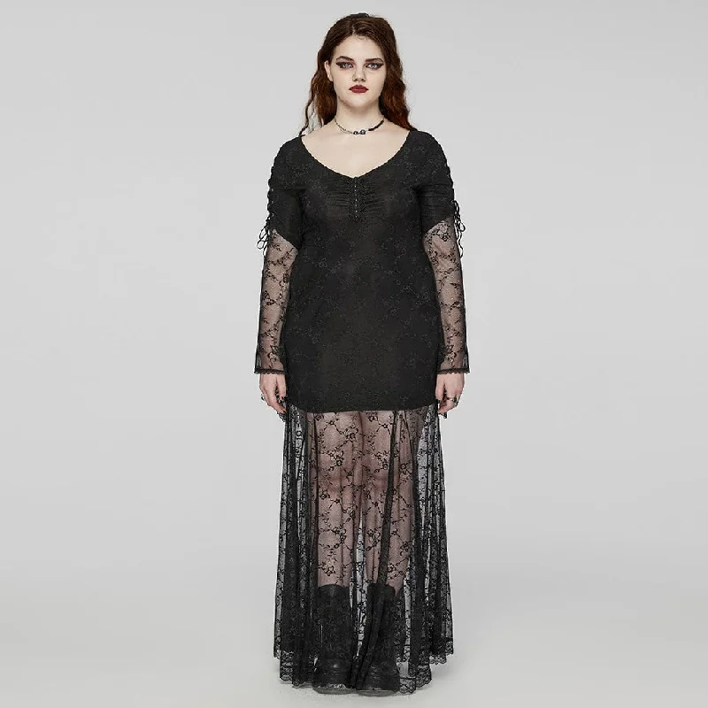 Clearance Event Women's Plus Size Gothic Flared Sleeved Lace-up Lace Prom Dress