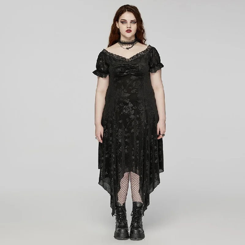 Feminine Grace Women's Plus Size Gothic Irregular Plunging Embossed Honeymoon Dress