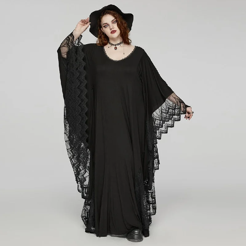 Limited Time Offer Women's Plus Size Gothic Plunging Bat Sleeved Witch Dress