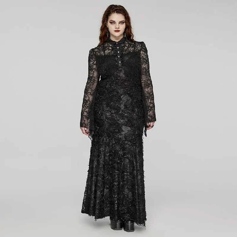 Trend Alert Women's Plus Size Gothic Turn-down Collar Lace Splice Gown Dress Wedding Dress