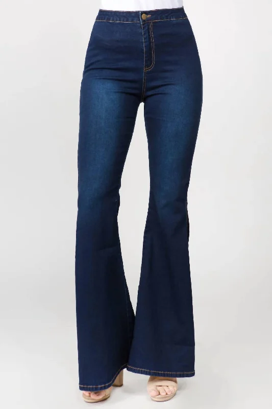 Trendsetter's Closet Chic Side Slit Flare Jeans In Dark Blue