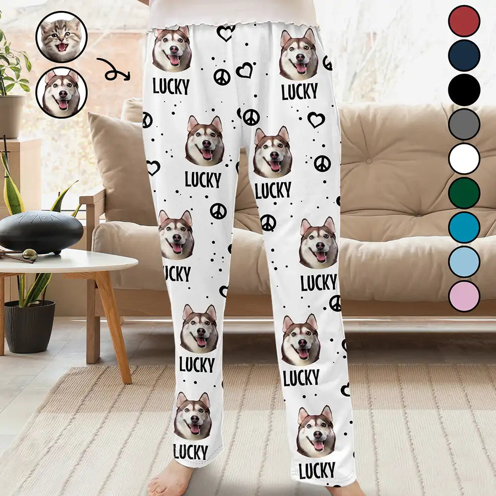 Trend Setting Threads Custom Photo Peace Love Pet Face - Personalized Pajama Pants