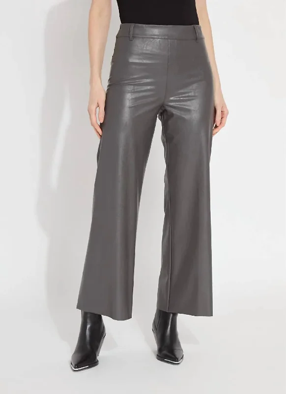 Elevate Your Wardrobe Hi Waist Vegan Leather Wide Leg Pants In Gray Ash