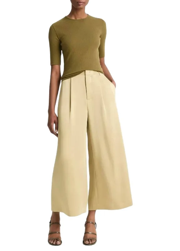 Formal Outfit Mid-Rise Satin Culotte Pants In Pale Cliff