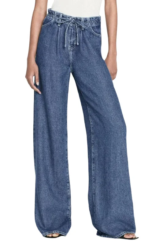 Current Trends Super Drape Drawstring Wide Leg Jeans In Ghost